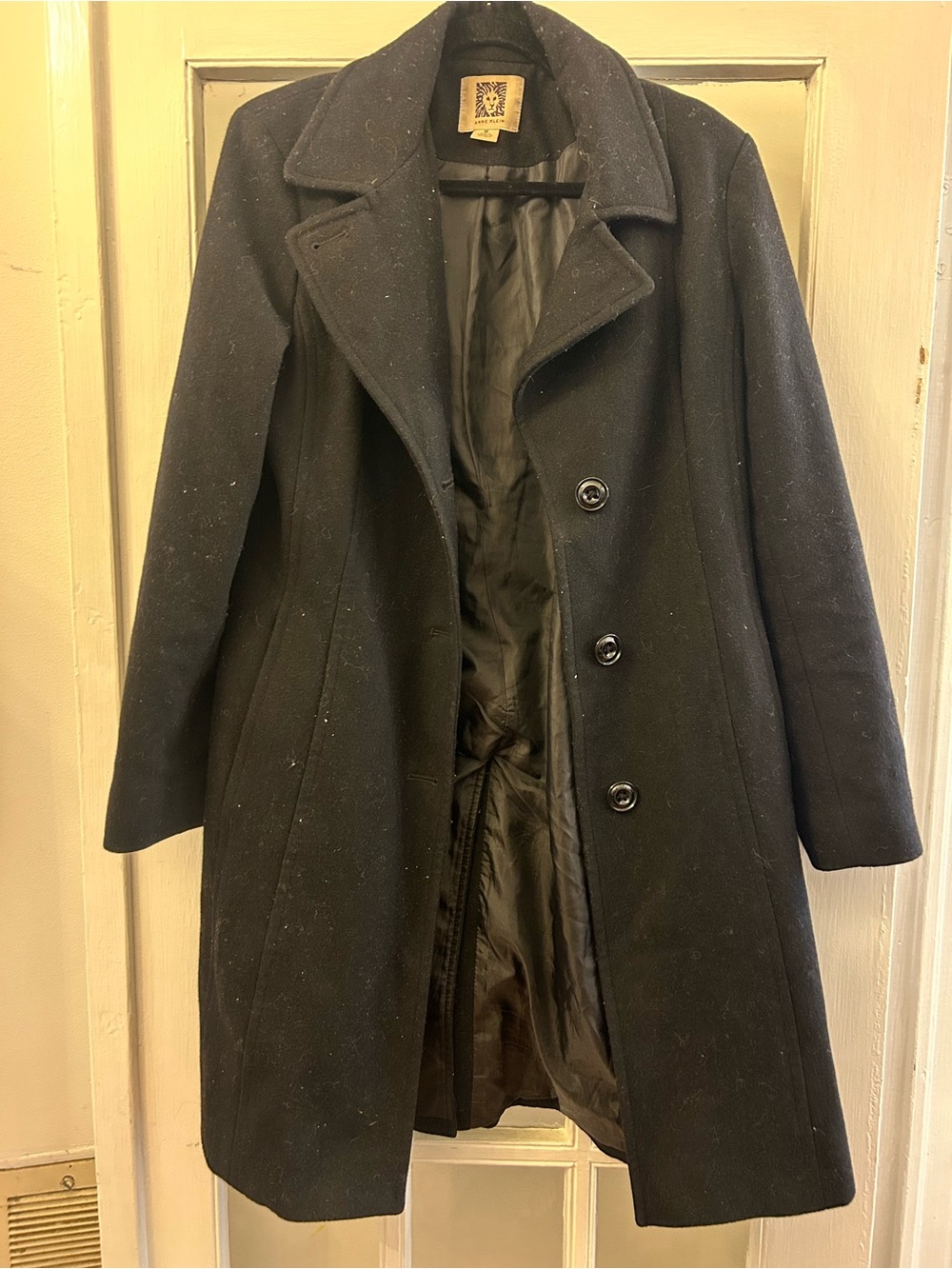 Anne Klein Black Wool-Blend Single-Breasted Pea Coat